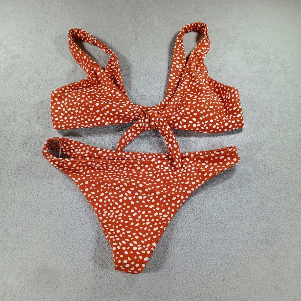 Unbranded Women Bikini Set Orange Polka Dot Size M Tie Front High‎ Cut